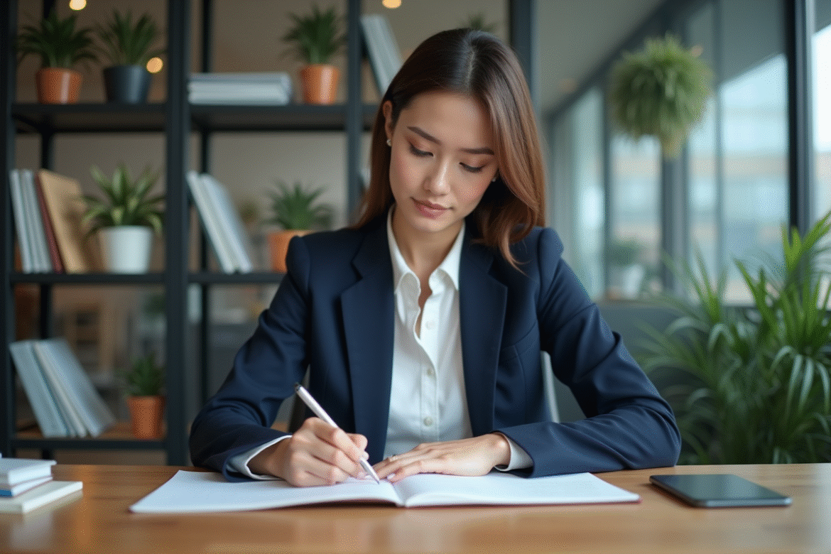 Femme d'affaires en réunion dans un bureau moderne