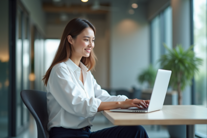 Jeune femme professionnelle analysant des données numériques