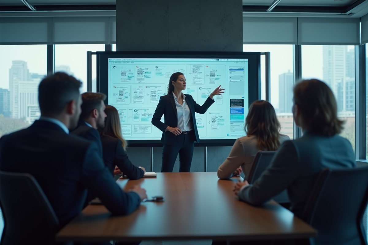 Femme architecte expliquant un diagramme lors d