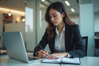 Femme professionnelle surveillant ses mentions en ligne