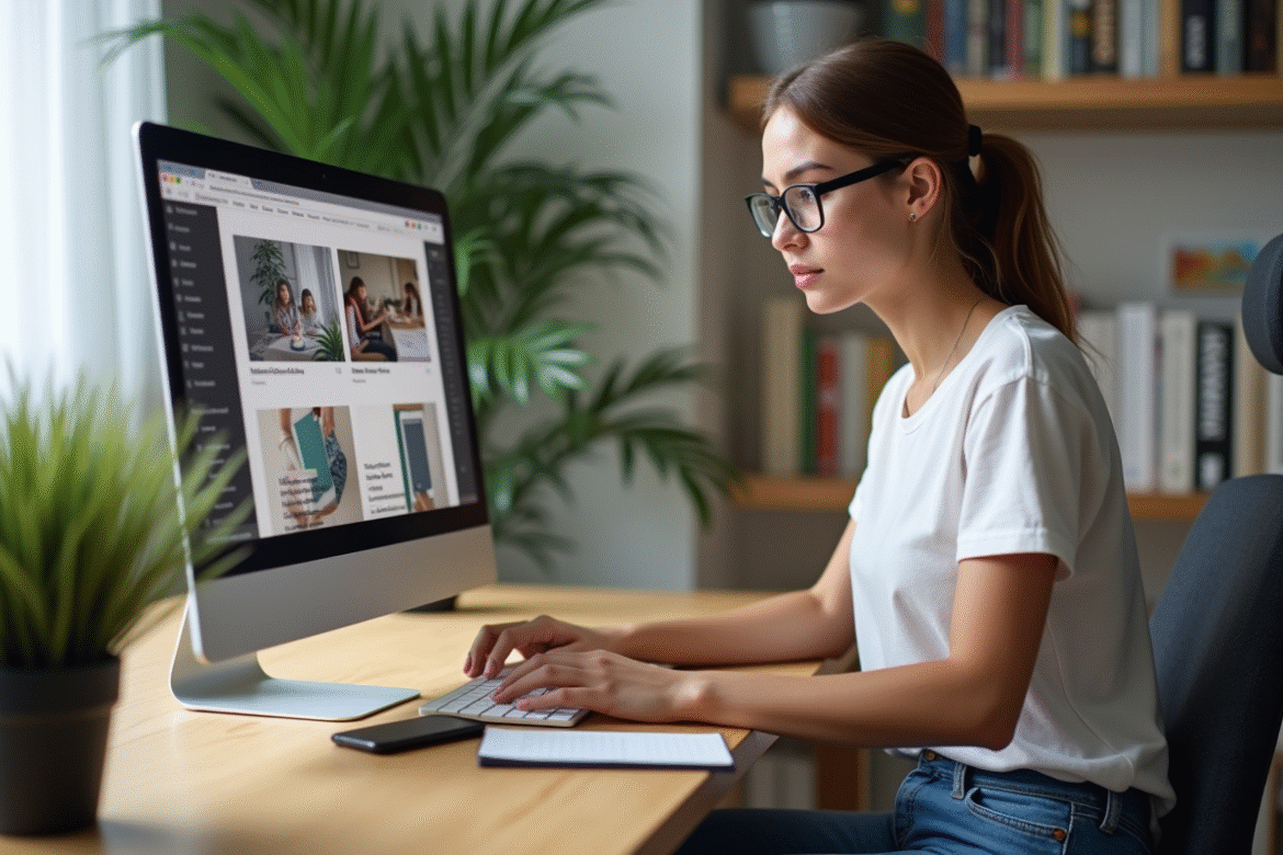 Jeune femme testant des layouts responsives sur son ordinateur